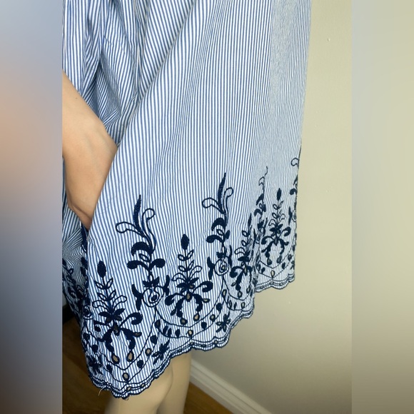 Zara Striped Floral Embroidered Shirt Mini Dress Long Sleeve Eyelets Victorian - Picture 11 of 13